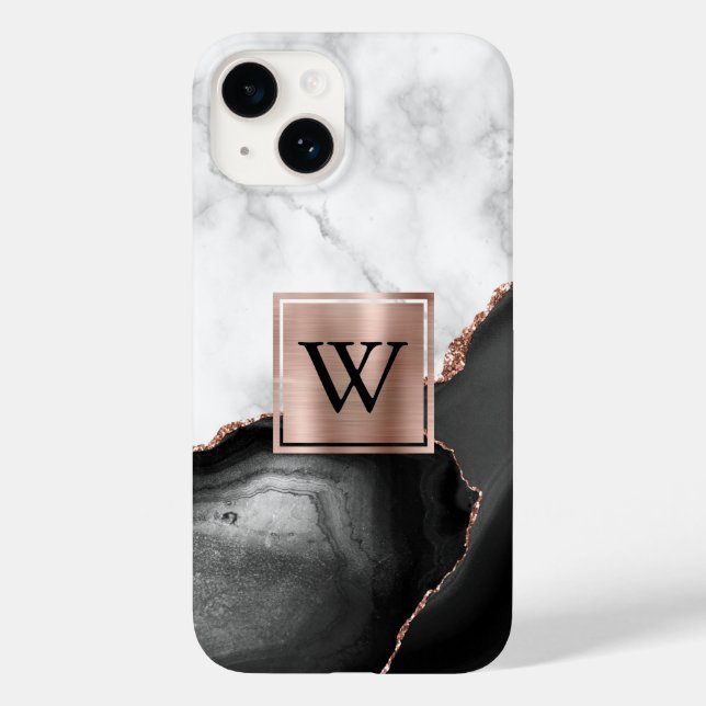 Svart Agat Roséguld Vit Marmor Monogram (Baksida)