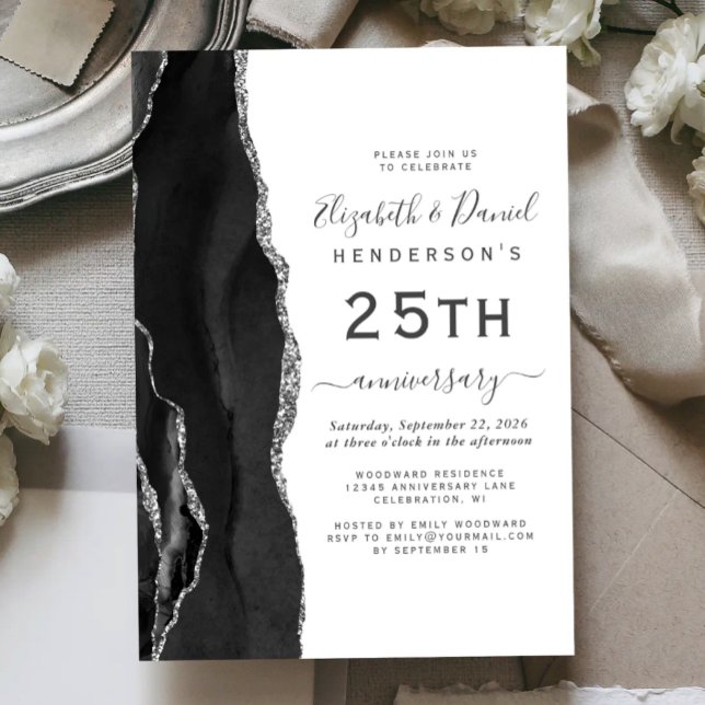 Svart Agat Silver 25-årsjubileum Inbjudningar (Skapare uppladdad)