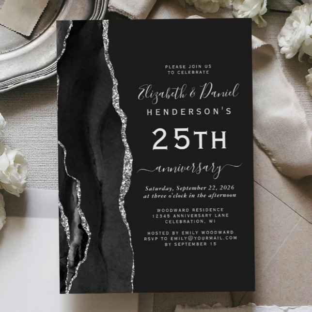 Svart Agat Silver 25-årsjubileum Inbjudningar (Skapare uppladdad)