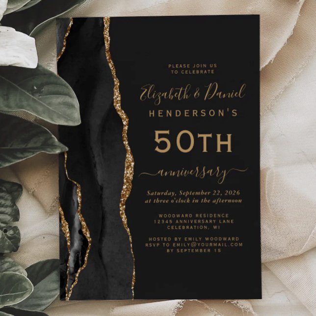 Svart Agat Svart Guld 50-årsjubileum Inbjudningar (Skapare uppladdad)