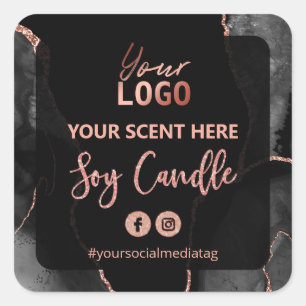 Svart agate Ro Guld Glitter Soy Candle-etiketter Fyrkantigt Klistermärke