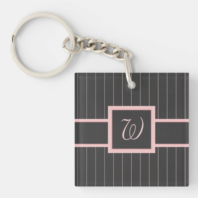 Svart akrylnyckelring med rosa randiga detaljer (Framsidan)