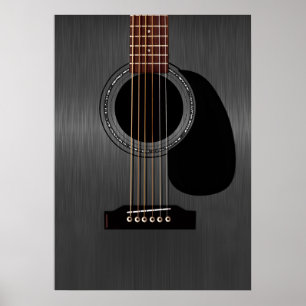 Svart akustisk gitarr för aska poster