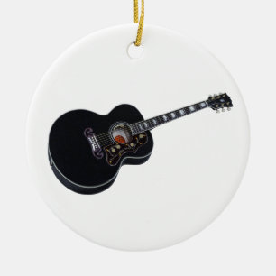 Svart akustisk gitarr julgransprydnad keramik