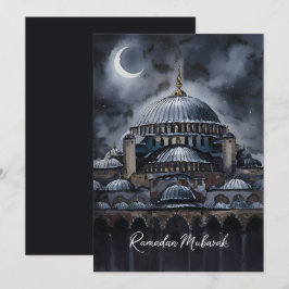 Svart akvarell Ramadan Mubarak moské mån himmel Julkort