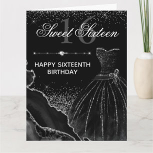Svart akvarellklänning Sweet 16 födelsedag Kort