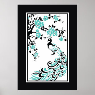 Svart, akvarier, vita påsar och körsbär blommar poster
