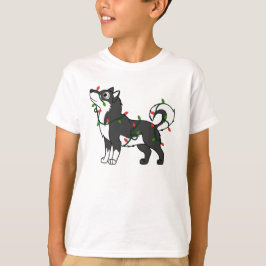 Svart alaskabo Malamute med julljus T-shirt