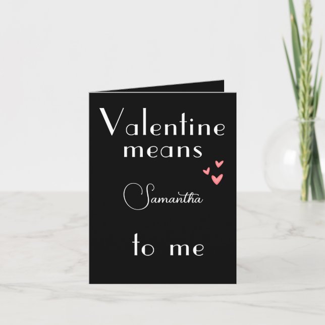 Svart Alla hjärtans dags-kort med anpassat namn Helgkort (Framsida)