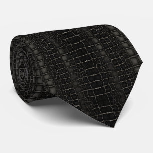 Svart Alligator Krokodil Drakon Orm Läder Slips