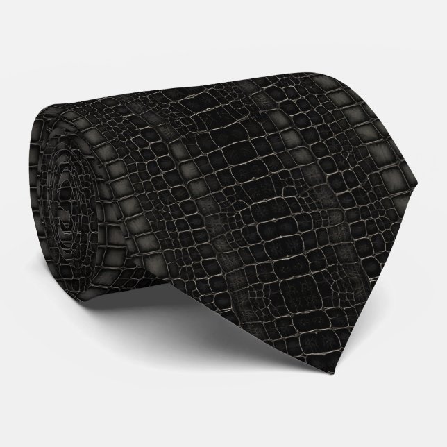 Svart Alligator Krokodil Drakon Orm Läder  Slips (Rullad)