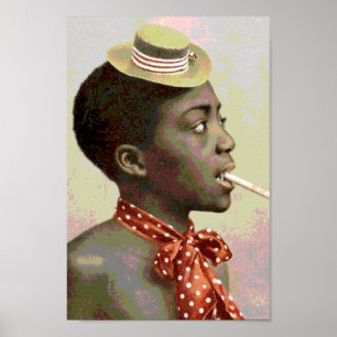 Svart Amerika vintagepojke med cigarren Poster