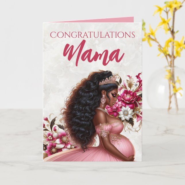 Svart amerikansk blivande mamma Rosa & Guld Kort (Gul blomma)