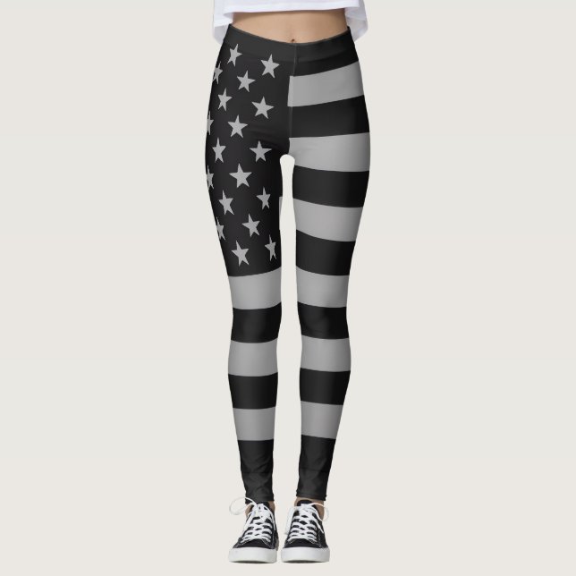 Svart amerikansk flagg modern kantig monokrom  leggings (Framsida)