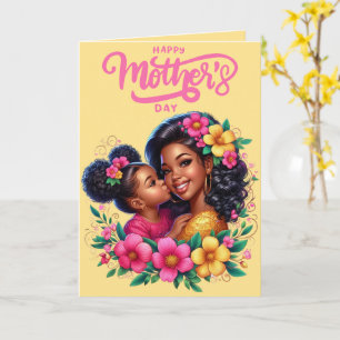 Svart amerikansk mamma och dotter Glad mors dag Kort
