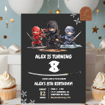 Svart amerikansk Ninja-födelsedagsboy Inbjudningar<br><div class="desc">Svart Ninja-födelsedags pojke inbjudan,  Alla Ninjas Go födelsedag,  Amerikansk Ninja-krigare födelsedagsfest,  Karate kampsport födelsedag</div>