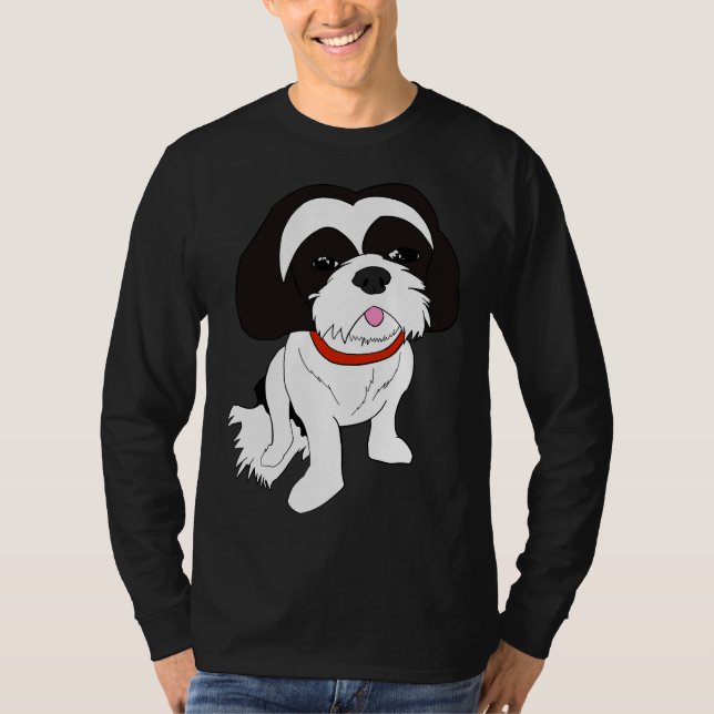 Svart &amp White Shih Tzu T Shirt (Framsida)