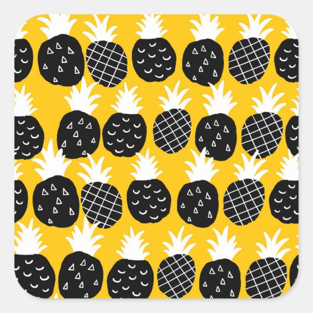 Svart ananas fyrkantigt klistermärke (Framsida)