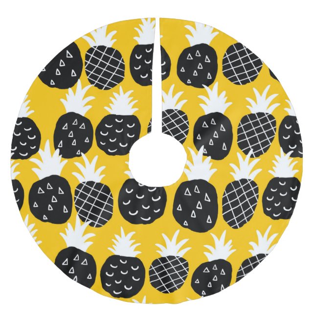 Svart ananas julgransmatta borstad polyester (Framsidan)