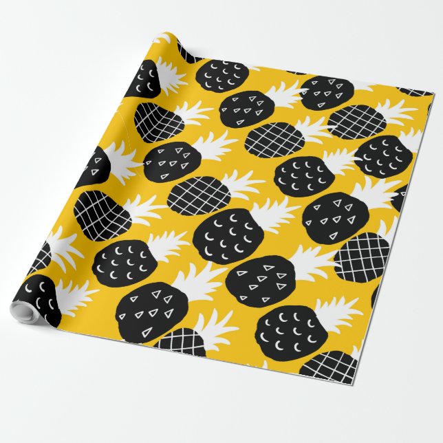 Svart ananas presentpapper (Utrullad)