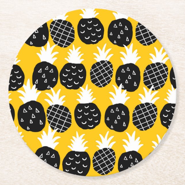 Svart ananas underlägg papper rund (Framsidan)