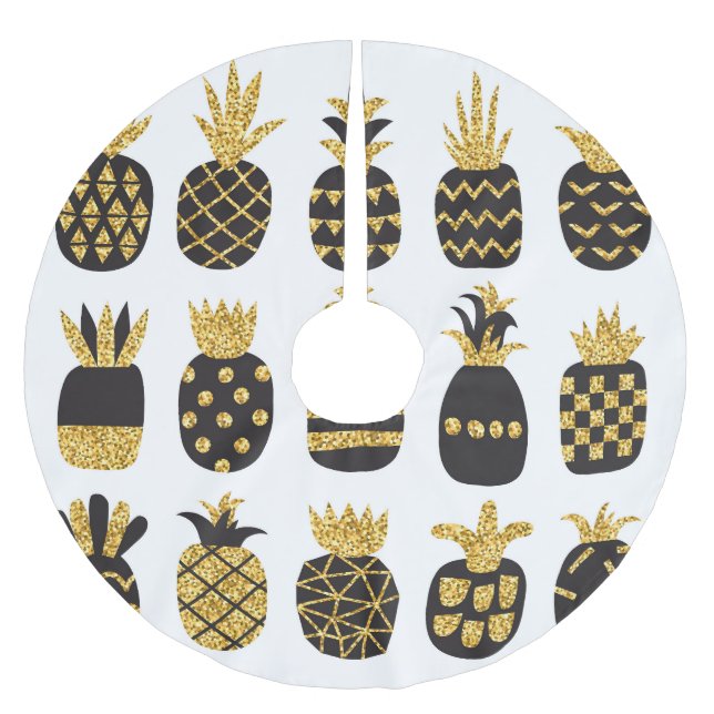 Svart ananas: Unik texturerad uppsättning Julgransmatta Borstad Polyester (Framsidan)
