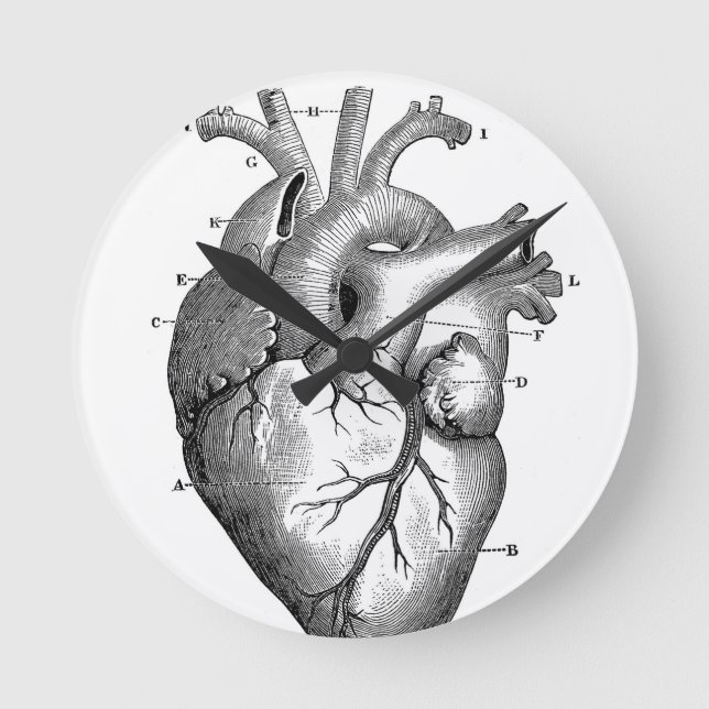Svart Anatomical hjärta Rund Klocka (Framsida)