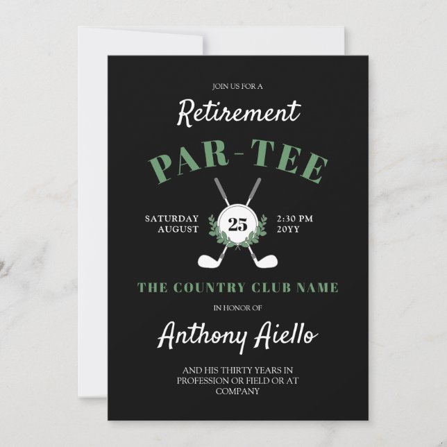 Svart andekrans Golf Thned Pension Party Inbjudningar (Framsida)