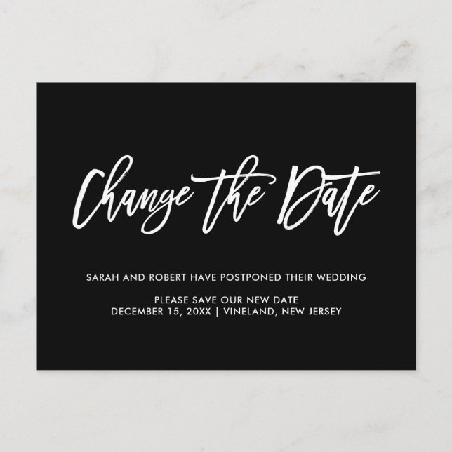 Svart Ändra det uppskjutna datumet för annullerad  Meddelande Vykort (Framsida)