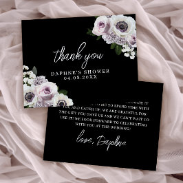 Svart Anemon och Purpurfärgad Bröllopsdusch Flat Tack Kort