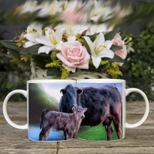 Svart Angus ko och kalv Kaffemugg (Skapare uppladdad)