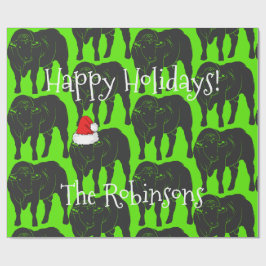 Svart Angus tjurar & röd Santa hattjul Presentpapper