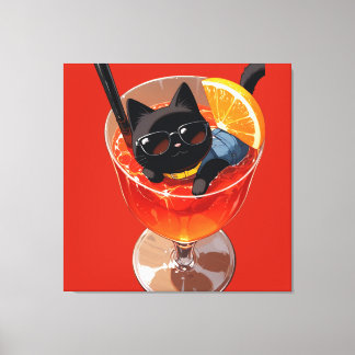 SVART ANIMEKATT I ETT GLAS JUICE CANVASTRYCK