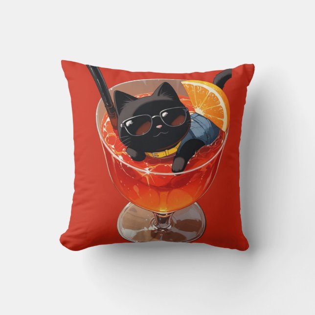 SVART ANIMEKATT I ETT GLAS JUICE KUDDE (Framsida)