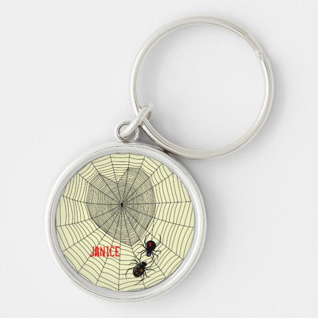 Svart änka rund silverfärgad nyckelring (Framsidan)