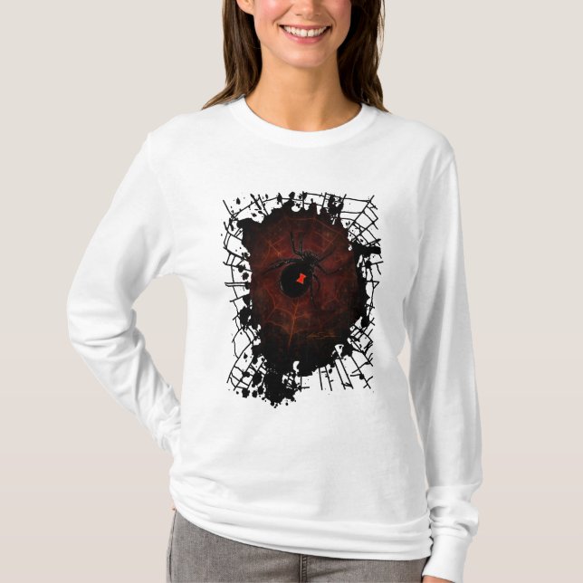 Svart Änka Spindelväv Gotisk Mörk Kantig Lång T Shirt (Framsida)