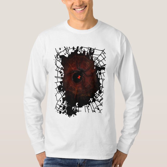 Svart Änka Spindelväv Gotisk Mörk Kantig Lång T Shirt (Framsida)