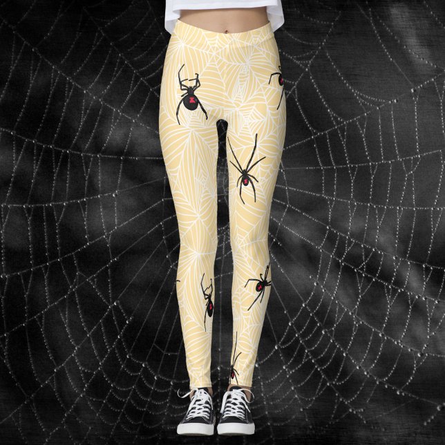 Svart änkespindelns nät Pastellgul kostym Leggings (Skapare uppladdad)