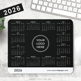 Svart anpassad företagslogotyp 2026 kalender musmatta