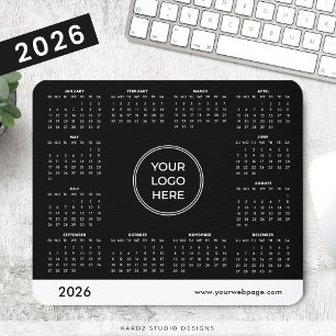 Svart anpassad företagslogotyp 2026 kalender musmatta