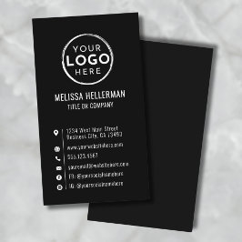 Svart Anpassad Logotyp Minimal Modern Vertikal Visitkort