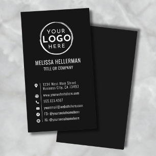 Svart Anpassad Logotyp Minimal Modern Vertikal Visitkort