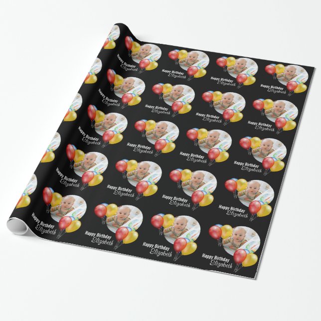 Svart Anpassningsbar Ballon Gift Wrapping Papper Presentpapper (Utrullad)