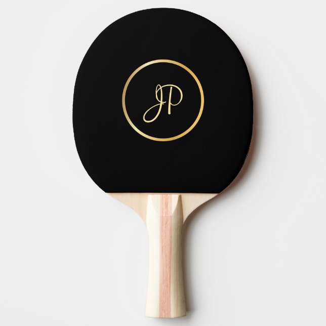Svart Anpassningsbar för Guld Monogram Elegant  Pingisracket (Framsidan)