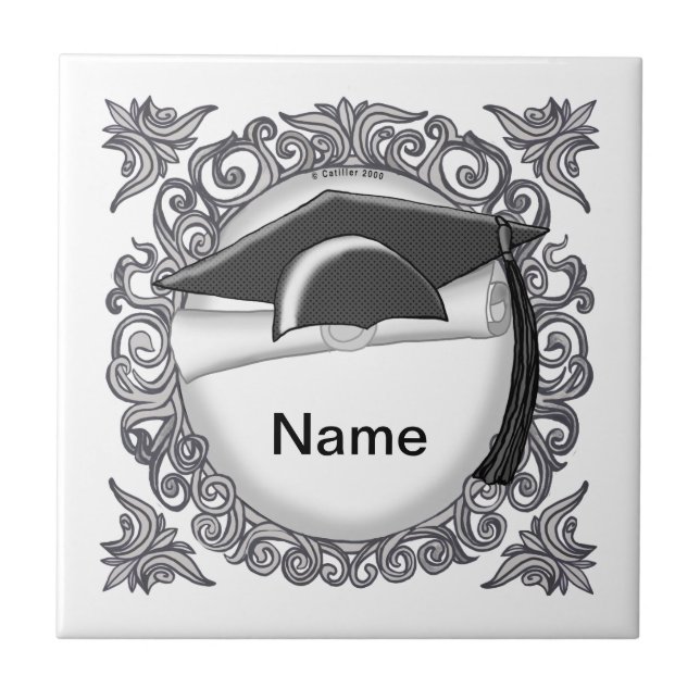 Svart anpassningsbar för Studentmössa Kakelplatta (Framsidan)