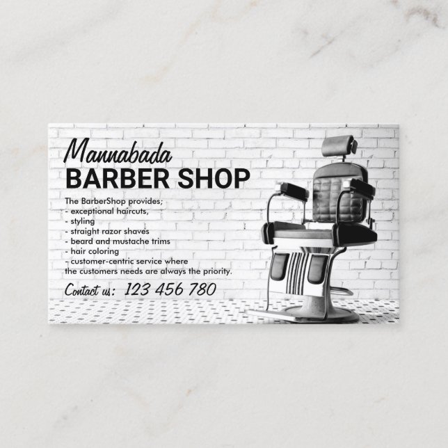 Svart anpassningsbar i Barber-butiken, vit och fot Visitkort (Framsida)
