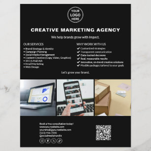 Svart Anpassningsbar Logotyp Foto QR Marknadsförin Reklamblad