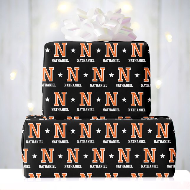 Svart Anpassningsbar med Monogrammed Namn Star Ora Presentpapper (Skapare uppladdad)