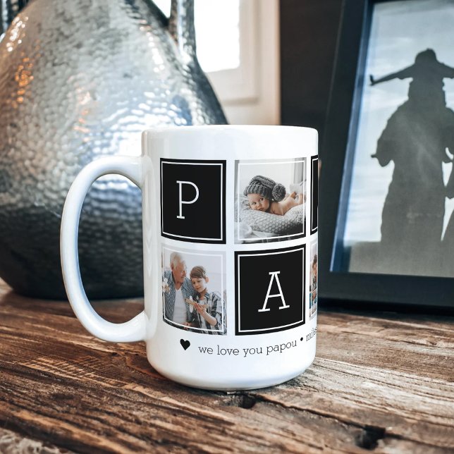 Svart | Anpassningsbar Papou 5 - färgblockkollage  Kaffemugg (Skapare uppladdad)