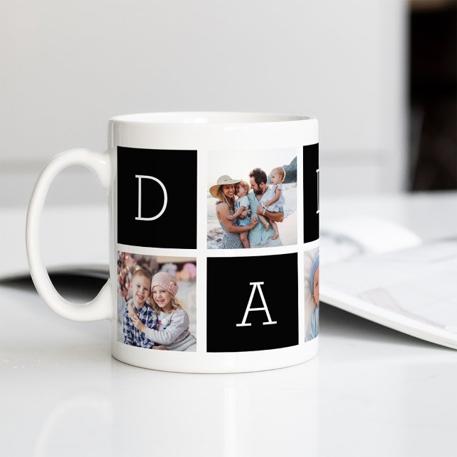 Svart | Anpassningsbar pappa 5 Photo Collage Kaffemugg (Skapare uppladdad)